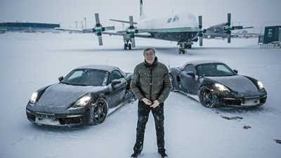 CAR's Georg Kacher with a brace of 718 Boxster prototypes in Canada