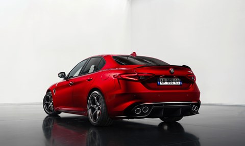 Quadrifoglio, or Cloverleaf, is Giulia’s launch spec. 191mph and 0-62 in 3.9sec