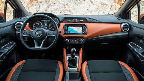 Nissan Micra cabin: note the orange trim panels