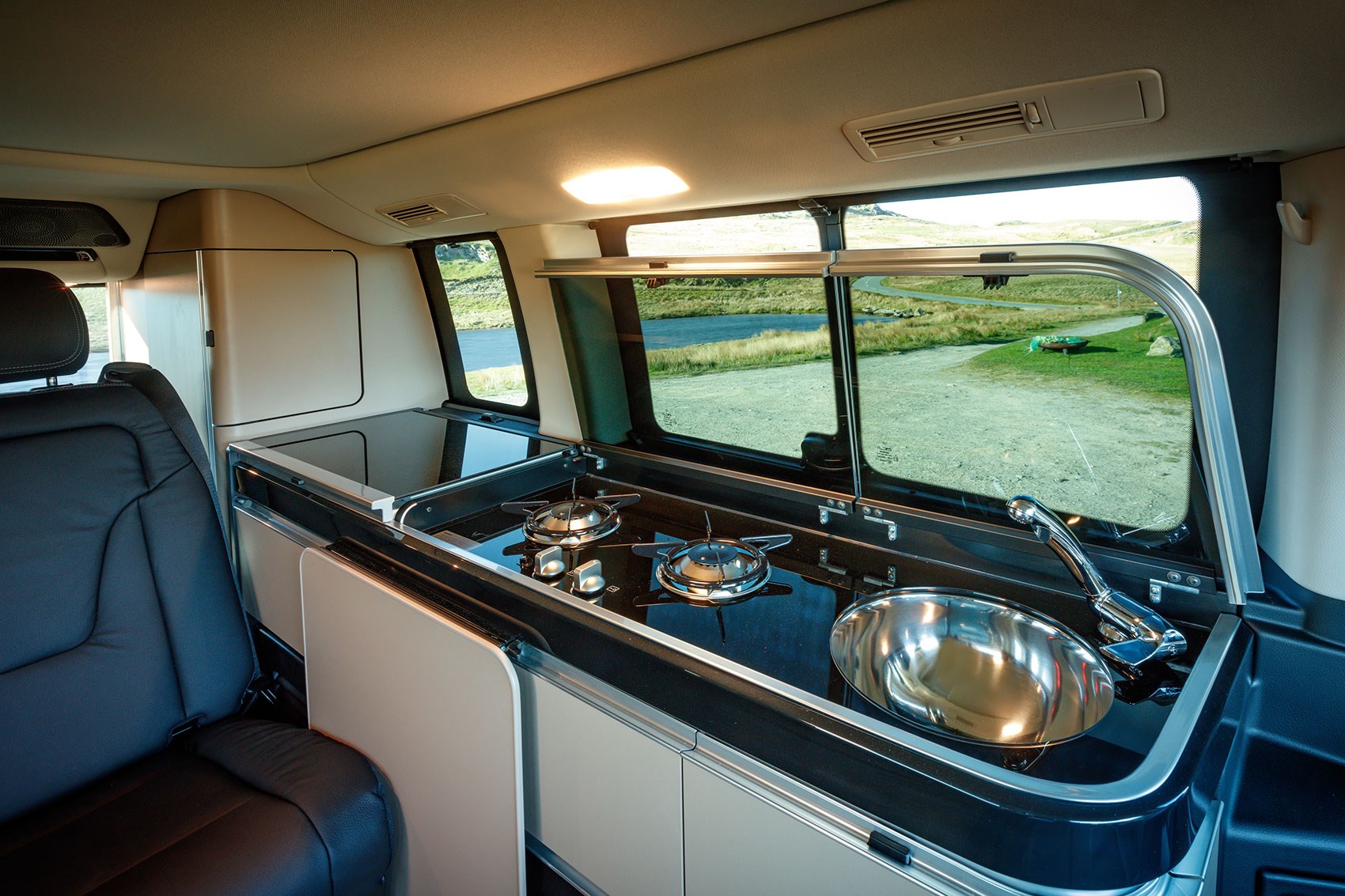 The kitchen in a Mercedes Marco Polo camper van