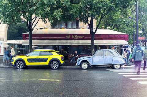 Citroen C4 Cactus vs Citroen 2CV. Photographed for CAR by Richard Pardon