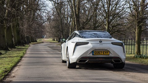 Dirty aero: the slippery Lexus LC hoovers up road dirt in a British winter...