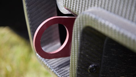 You know it's a dedicated track car when the towing eye is this prominent. Still, there's so much grip you'd have to try hard to get the RP1 into a gravel trap