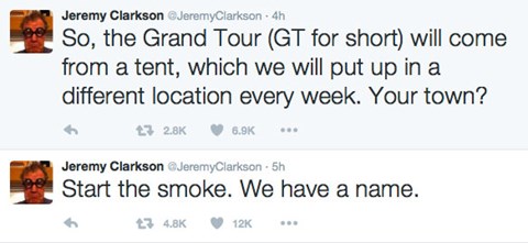 How Jeremy Clarkson announced the new name on Twitter