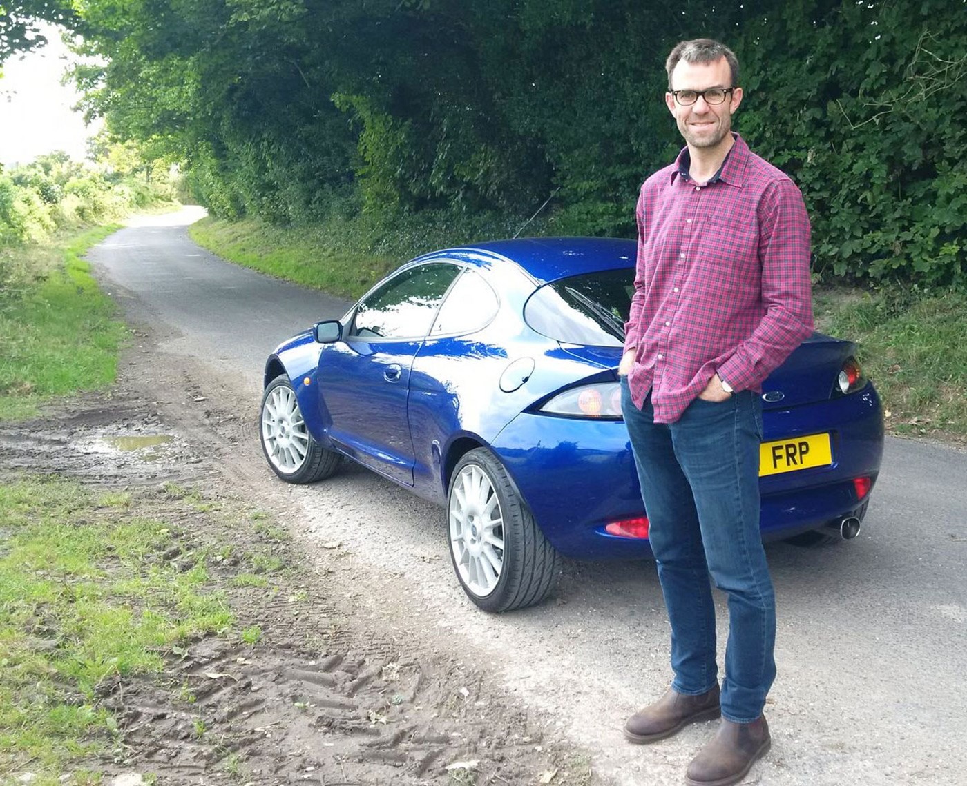 Author Tim Pollard with the Ford Racing Puma - it's the original press test car on the Ford UK heritage fleet