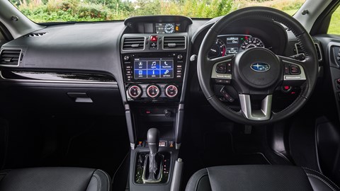 The interior of the Subaru Forester: a shrine to cheap plastic, but it's tough as old boots