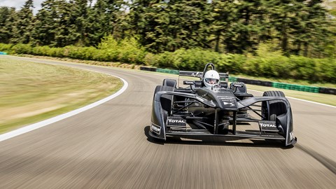 CAR's Ben Barry drives last season's DS Virgin Racing Formula E race car