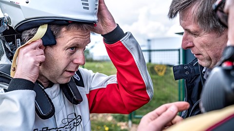 CAR's Ben Barry; nervous PR handler Kevin Jones looks on