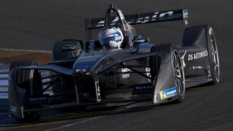The DS Virgin Racing DSV-02 Formula E race car competing in anger