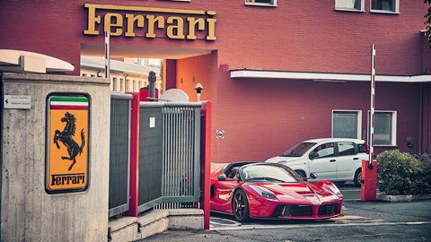 LaFerrari Aperta emerges from the iconic Maranello gates at Ferrari HQ