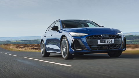 Audi A6 Avant review - UK, blue, front, driving, low