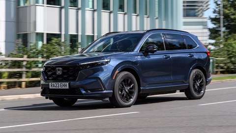 Honda CR-V Hybrid review - front side, blue, driving