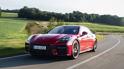 Porsche Panamera GTS: front three quarter tracking, red paint