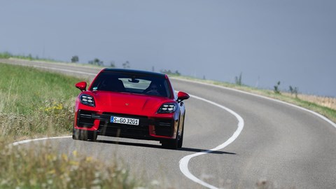 Porsche Panamera GTS: front cornering, red paint