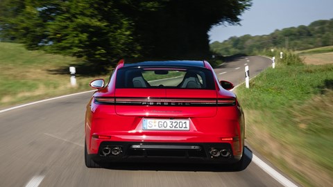 Porsche Panamera GTS: rear cornering, red paint