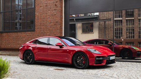 Porsche Panamera GTS: front three quarter static, red paint