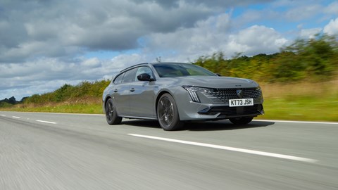Peugeot 508 SW review - front, grey, driving, low, wide