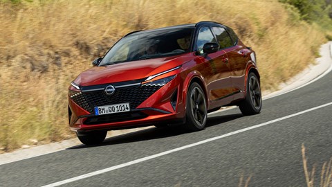 Nissan Qashqai e-Power (2025) review: front cornering, red paint