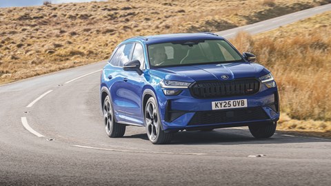 Skoda Kodiaq vRS review - front, blue, cornering