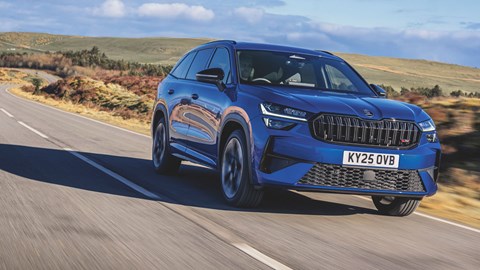 Skoda Kodiaq vRS review - front, blue, driving