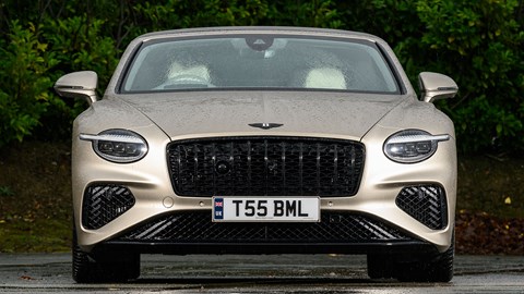 Bentley Continental GT Convertible (2025) review: front static, beige paint, roof up