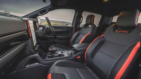 Ford Ranger Raptor (2023) review: front seats, black leather upholstery