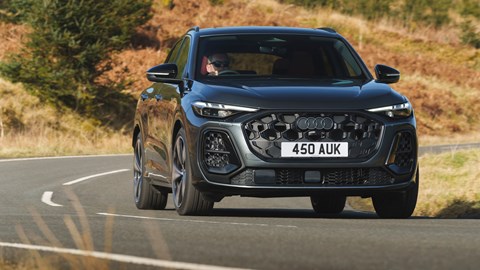 Audi SQ5 review - front, grey, driving round corner