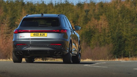 Audi SQ5 review - rear, grey, driving round corner
