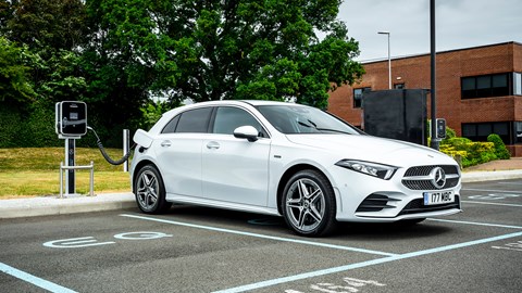 Mercedes-Benz A250e review - front, white, charging