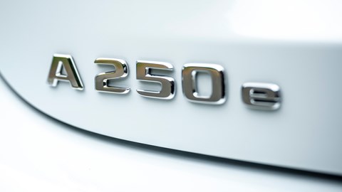 Mercedes-Benz A250e plug-in hybrid review - rear badge