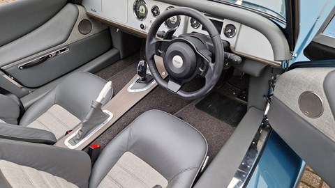 Morgan Plus Six review - cabin, steering wheel, shift paddles, exclusive Bauer image