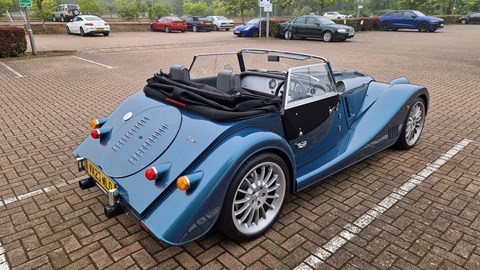 Morgan Plus Six review - rear, blue, exclusive Bauer image