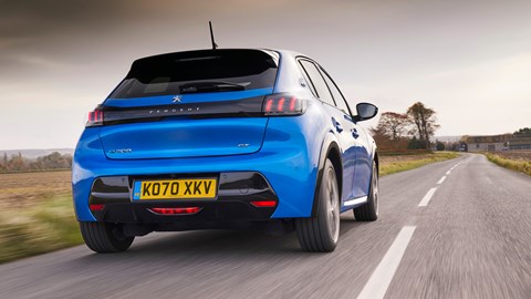 Peugeot e208 range - driving, rear, blue