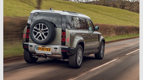 Land Rover Defender (2020) rear view, driving
