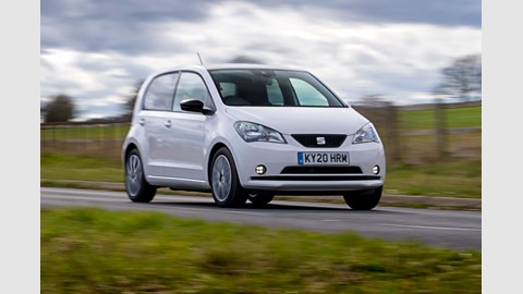 Seat Mii Electric review - white, front view, driving