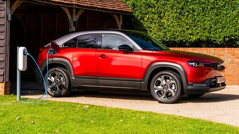Red 2021 Mazda MX-30 on charge
