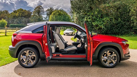 Red 2021 Mazda MX-30 Freestyle doors