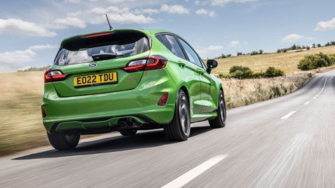 Ford Fiesta ST review - rear, Mean Green, driving fast