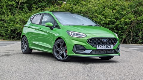 Ford Fiesta ST 2022 facelift five-door, front view, Mean Green, ST-3