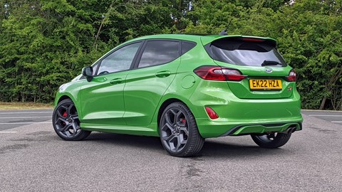 Ford Fiesta ST 2022 facelift five-door, rear view, Mean Green, ST-3