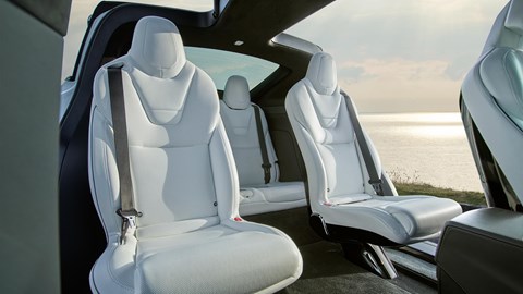 Interior shot of first and second row rear seats, Tesla Model X
