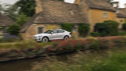 Polestar 2 in a village