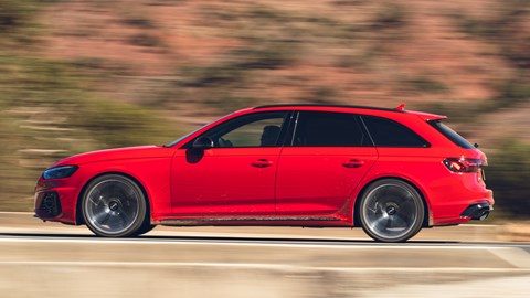 Audi RS4 review - pre-facelift, red, side, driving