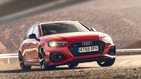Audi RS4 review - pre-facelift, red, side, driving fast round corner