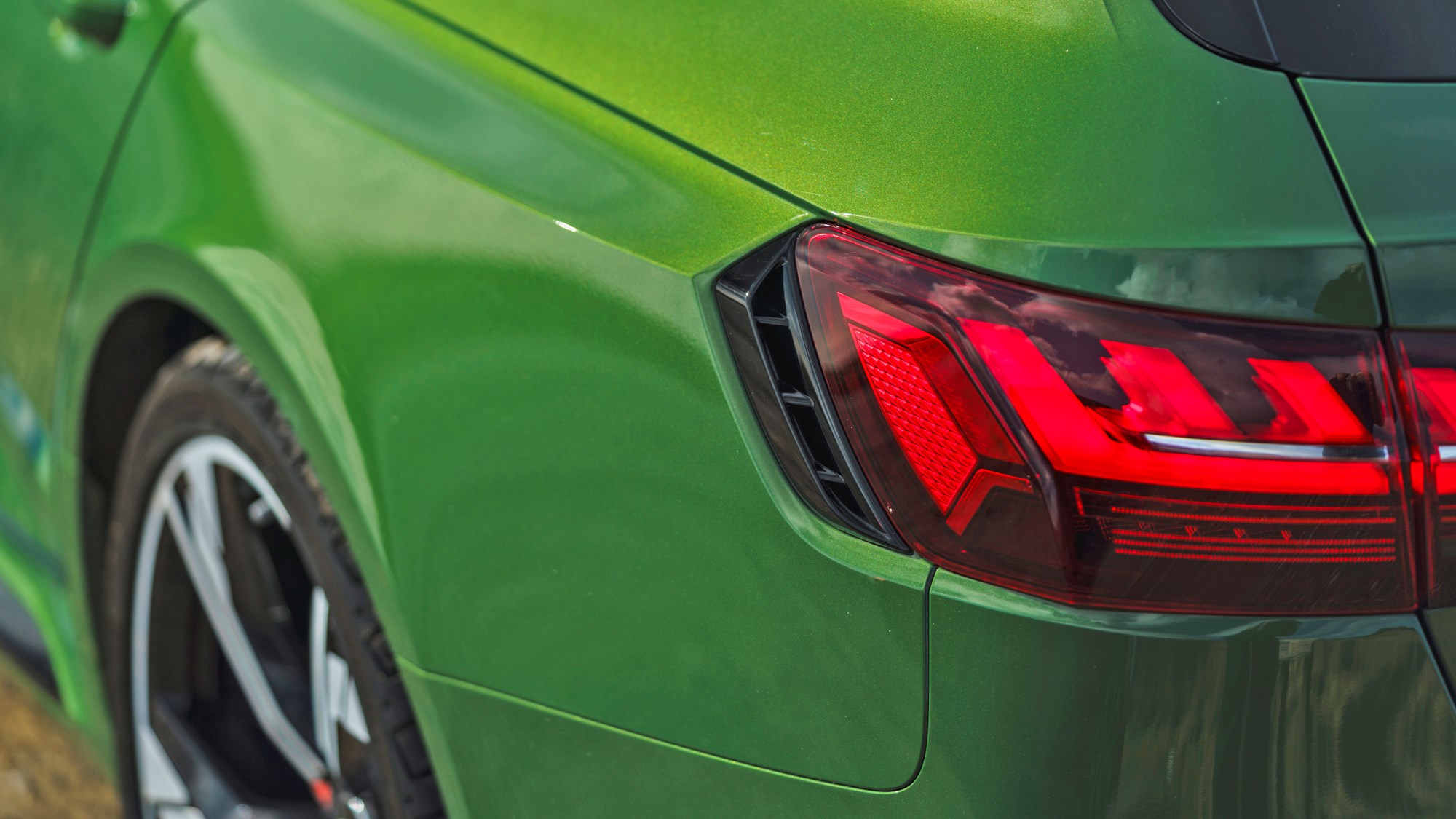 Green 2021 Audi RS4 Avant rear wheelarch blisters