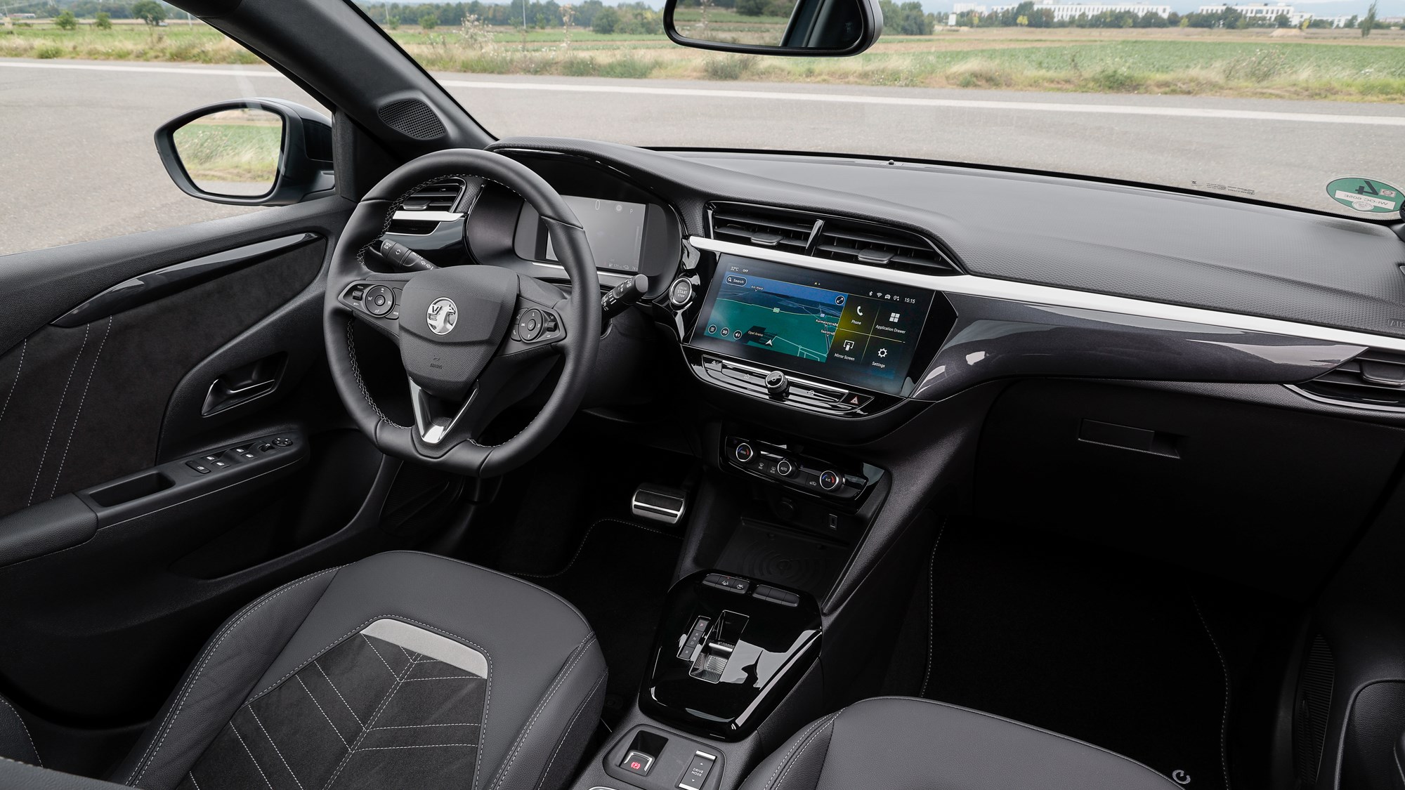 Vauxhall Corsa Electric (2023) review: dashboard and infotainment system, black interior trim