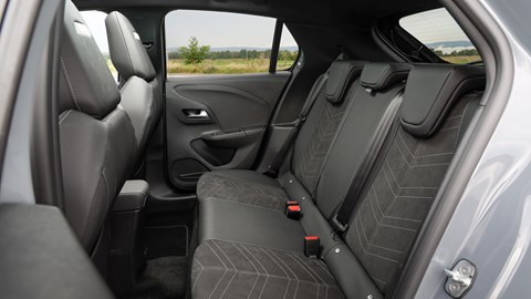 Vauxhall Corsa Electric (2023) review: rear seats, black Alcantara upholstery