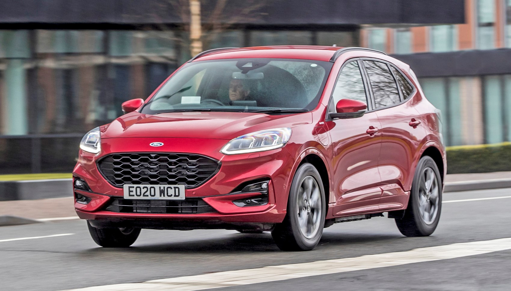 Lucid Red 2020 Ford Kuga ST-Line First Edition PHEV front three-quarter driving
