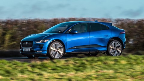 Jaguar i-Pace review - front, blue, driving