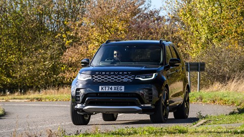 Land Rover Discover (2025) review: front three quarter cornering, black paint